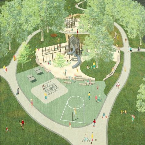 Landscape Diagram, Collage Architecture, Playgrounds Architecture, Urban Design Graphics, Desain Lanskap, Architecture Collage, Architecture Graphics, Playground Design, Landscape Architecture Design