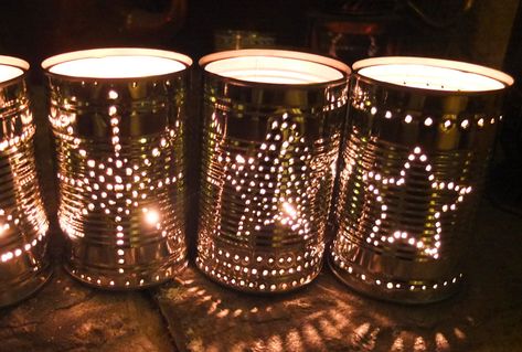 How to Make Tin Can Lanterns for Festive Friday Tin Can Lights, Garden Party Decorations Diy, Can Candles, Luminaria Diy, Can Lanterns, Tin Can Lanterns, Diy Christmas Lights, Diwali Lights, Recycle Cans