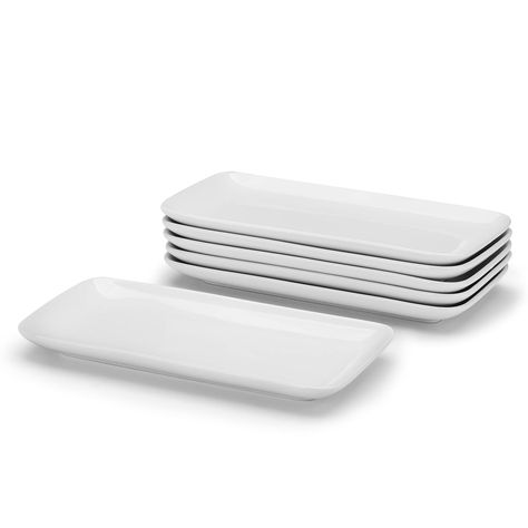 PRICES MAY VARY. Versatile Usage - With a size of 23x12 cm(Dimension: 9.3''x4.8'', Weight: 0.36 kg per piece), the small serving platters are suitable for casual and formal events. Use them for serving appetizers, desserts, cakes, fruit, cookies, snacks, pastries, cheese, and more. Premium Quality - Crafted from high-quality white ceramic, Our dinner plates are durable and resistant to chips and cracks. Non-toxic and harmless, free of lead and cadmium. They are designed to withstand everyday use Cake Sushi, Sushi Plate Set, Rectangle Plate, Restaurant Appetizers, Restaurant Plates, Cookie Display, Appetizer Dessert, Rectangle Plates, Small Platter