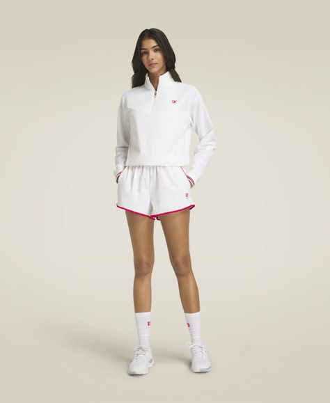 DAVENPORT WOVEN POP OVER | Wilson Sporting Goods Tennis Leggings Outfit, Wilson Tennis Outfit, Tennis Outfit Women Athletic Wear, Workout Wear Outfits, Summer Sports Outfits, Athleisure Chic, Summer Workout Outfits, Wilson Sporting Goods, Womens Sportswear