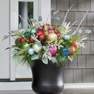 All Is Bright Cordless Urn Filler Flower Pot Christmas Decorations, Large Christmas Centerpieces, Christmas Urns Front Porch, Christmas Planter Decor, Entrance Planters, Christmas Planters Outside Front Porches, Contemporary Christmas Decor, Garland Hanger, Winter Planters