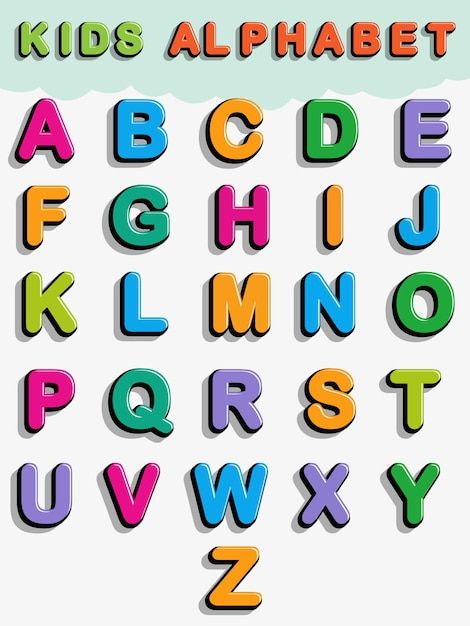 Vector colorful cartoon style english al... | Premium Vector #Freepik #vector #baby-school #kids-alphabet #preschool #kindergarten-teacher Abcd Alphabet Fonts For Kids, Alfabet Letters Design, Alphabet Chart Printable Free, English Alphabet Design, English Font Design, Abcd Letters, English Alphabet For Kids, Alphabets Design, Abc Lettering