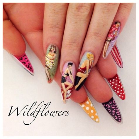 Reminiscing... #vintagenails #pinup #pinupnails #pinupnailart #laurenwireman #wildflowers #capecoralnails #capecoral #swfl #nailartist #nailart #nailartist Pinup Nails, Pin Up Nails, Retro Nails, Spring Nail Trends, Vintage Nails, Coffin Nails Long, Top Nail, Gel Nail Designs, Girls Nails