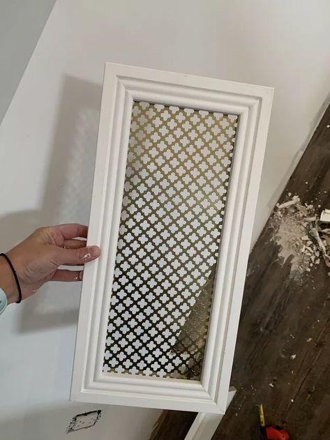 Faux Fireplace Over Air Return, Air Intake Cover Ideas, Wall Protector Ideas, Diy Vent Cover, Air Return Cover, Vent Covers Diy, Air Return Vent Cover, Wall Vent Covers, Cold Air Return