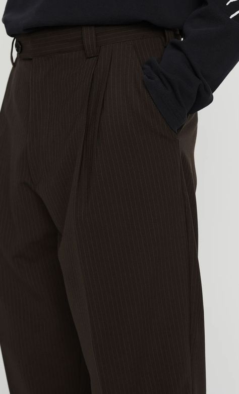 dark brown trousers with pinstripes, wool, menswear Dark Brown Trousers, Pinstripe Trousers, Brown Pinstripe, Brown Trousers, Pants Men, Mens Trousers, Mens Pants, Dark Brown, Trousers