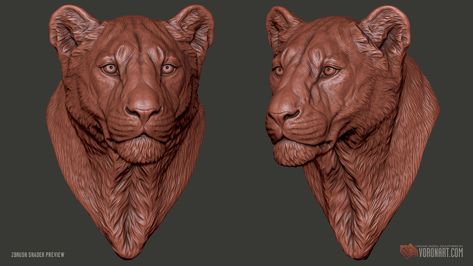 Lioness sculpture bust. High quality digital 3d model - Digital Sculpting by Voronart.com Lion Anatomy, Lion Reference, Feline Anatomy, Wild Clay, Sculpture Bust, Lion Lioness, Sculpture Images, Cnc Carving, Anatomy Sculpture