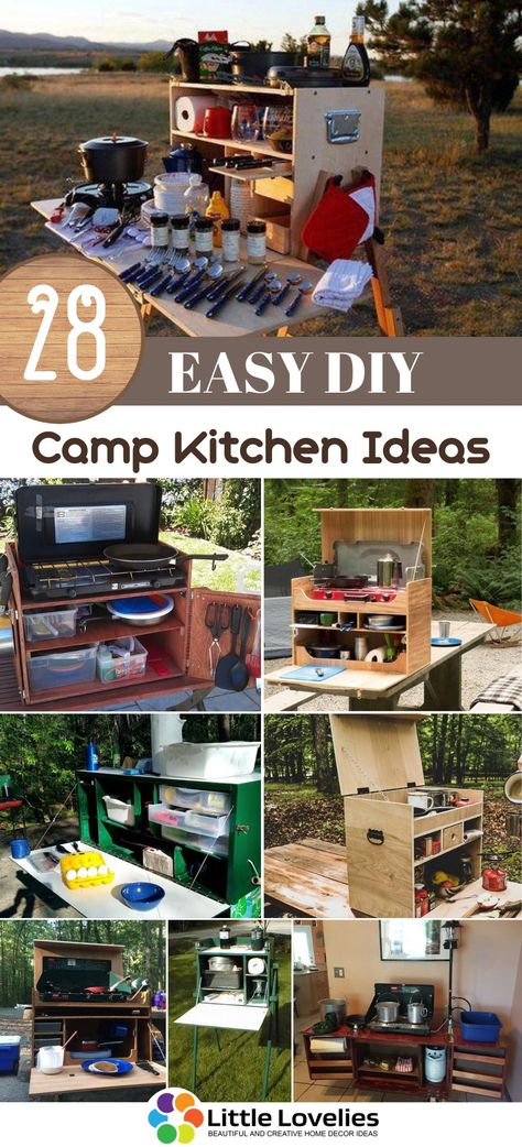 As a camper, one of the essential things that you’ll need is food. Unfortunately, you can’t bring your fancy home kitchen along. Your best bet, in this case, would be to create a DIY camp kitchen.  In this article, I have listed 28 DIY Camp Kitchen Ideas that will inspire you to create your very own camp kitchen. A bit of woodworking skill is required to make most of the DIY camp kitchens. Camp Chuck Box Diy, Chuckbox Camp Kitchen, Diy Outdoor Camping Kitchen, Camp Box Kitchen, Diy Camp Kitchen How To Build, Camping Kitchen Diy, Diy Camping Kitchen Ideas, Diy Camp Kitchen Ideas, Camping Box Kitchen