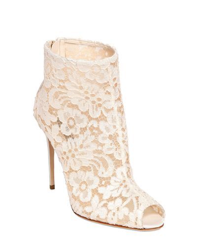 Dolce & Gabbana - White 105mm Beth Mesh Lace Peep-toe Boots - Lyst Heel Boots For Women, Peep Toe Ankle Boots, Lace Ankle Boots, Cowboy Shoes, Peep Toe Boots, Lace Booties, Peep Toe Booties, Suede Boots Knee High, Heeled Ankle Boots