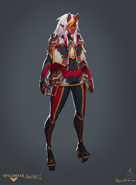 ArtStation - Spellbreak fan art - Oni Costume, Alyssa Herman Oni Costume, Spirit Blossom Ahri, Oni Art, Oni Samurai, Spirit Blossom, Shadow Warrior, Different Art Styles, Character Design Animation, Anime Character Drawing