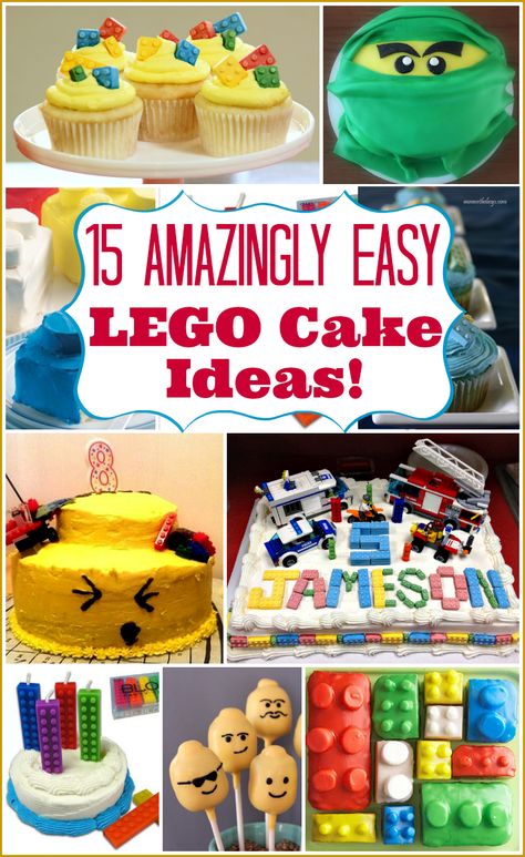 15 seriously cool, amazingly easy #LEGO cakes rounded up by @Marybeth Hamilton @ BabySavers.com. Easy Lego Cake, Lego Cake Ideas, Lego Cake Pops, Lego Cupcakes, Lego Birthday Cake, Lego Cake, Lego Birthday Party, Cakes And Cupcakes, Lego Birthday