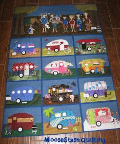 MooseStash Quilting: Quilt Qwazy Queens Blog Hop Rv Quilt Patterns, Camper Quilt Patterns Free, Camping Quilts, Scraps Sewing, Camp Quilt, Camper Applique, Missouri Quilt Tutorials, Camper Quilt, Camping Quilt