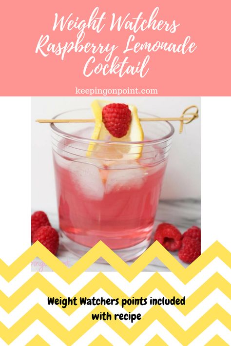 Raspberry Lemonade Cocktail - Weight Watchers Freestyle #weightwatchers #freestyle Ww Cocktails Drink Recipes, Weight Watcher Cocktails, Weight Watcher Alcohol Drinks Ww Points, Low Cal Summer Cocktails, Low Cal Drinks Nonalcoholic, Ww Low Point Alcoholic Drinks, Weight Watcher Alcoholic Beverages, Ww Alcoholic Drinks, Weight Watchers Alcoholic Drinks