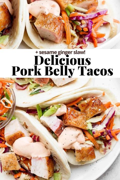 Pork Belly And Lentils, Pork Belly Casserole, Fried Pork Belly Tacos, Sides For Pork Belly Dinners, Crispy Pork Belly Tacos, Pork Belly Recipes Sandwiches, Pork Belly Tacos With Slaw, Recipes Using Pork Belly, Smoked Pork Belly Tacos