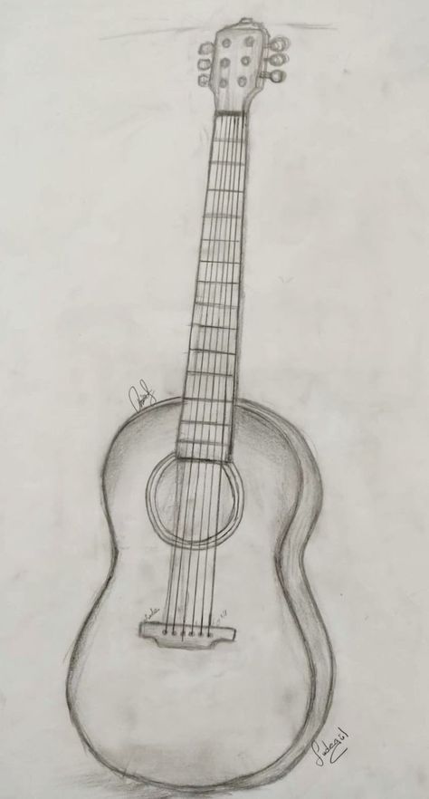 Drawing Guitar, Easy Sketches For Beginners, Guitar Sketch, Simple Guitar, Guitar Drawing, Pencil Drawing Images, Nature Art Drawings, Pencil Sketch Images, Easy Love Drawings