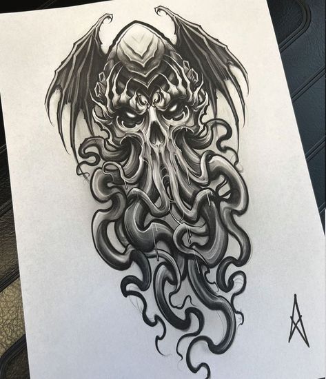 Traditional Nautical Tattoo, Cthulhu Tattoo, Cthulhu Art, Octopus Tattoo Design, Wicked Tattoos, Japan Tattoo Design, Chest Piece Tattoos, Creepy Tattoos, Sketch Tattoo Design