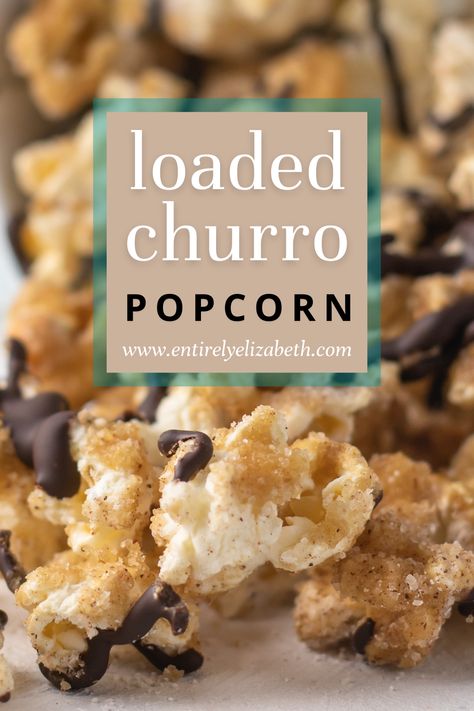 Cinnamon Puff Corn, Churro Popcorn Recipe, Fun Popcorn Ideas, Popcorn Flavor Ideas, Cinnamon Popcorn Recipes, Popcorn Mix Ins, Apple Snack Ideas, Fun Popcorn Recipes, Popcorn With Chocolate Drizzle