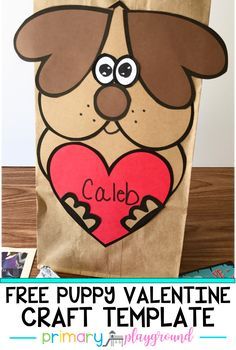 Valentine Preschool, Primary Playground, Puppy Crafts, Valentines Day Bags, Puppy Bag, Puppy Valentines, Uno Cards, Valentine Craft, Free Puppies