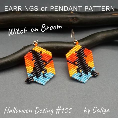 Witch on Broom Beaded Earrings Pattern Wizard Hat Beading Pattern Seed Bead Brick Stitch Digital Download Happy Halloween Beadwork Design - Etsy Seed Bead Brick Stitch, Bead Brick Stitch, Beaded Earrings Pattern, Halloween Beaded Jewelry, Witch On Broom, Wizard Hat, Fröhliches Halloween, Earrings Pattern, Witch Design