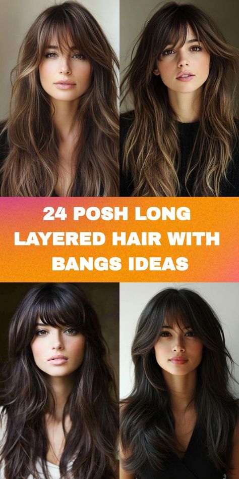 Check out 24 stunning long layered hair with bangs ideas to refresh your hairstyle! These options blend flowing layers with fashionable bangs for a modern and stylish look. Find inspiration and elevate your hair game with these gorgeous styles. Layers For Long Hair Straight Bangs, Long Layer Fringe, Layered Hair Fringe Bangs, Haircut Ideas For Woman, Round Bangs Long Layers, Edgy Long Layered Hair, Womens Bangs Haircut Long Hair, Texture Haircut Long, Fringe Styles For Long Hair