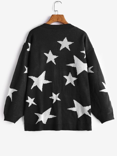 Knitted Streetwear, Sweater Star, Estilo Harajuku, Star Graphic, Star Clothing, Y2k Sweater, Star Sweater, Drop Shoulder Sweaters, Plus Size Sweaters