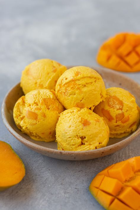 Homemade Mango Ice Cream, Mango Ice Cream Recipe, Mango Dessert, Mango Ice Cream, Ice Cream Mixture, Mint Chocolate Chip Ice Cream, Fruit Ice Cream, Ice Cream Print, Mango Flavor