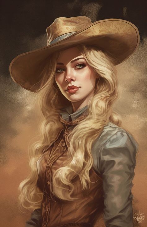 Western Fantasy Art, Western Character Art, Cowgirl Oc, Cowgirl Painting, Whimsical Art Journal, Painting Of A Woman, Cowgirl Art, Beauty Art Drawings, Cowboy Art