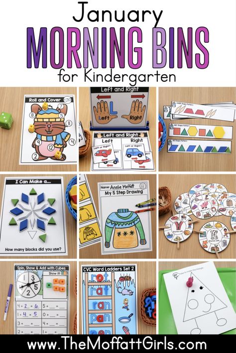 Kindergarten January, January Kindergarten, Kindergarten Calendar, Morning Bins, Winter Lesson Plan, Word Ladders, Work Bins, Kindergarten Morning Work, Morning Tubs