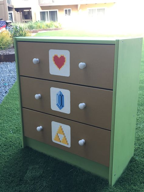 Zelda Nursery, Nursery Dark Furniture, Zelda Baby, Minecraft Room Decor, Kids Dresser, Pallet Walls, Minecraft Bedroom, Minecraft Room, Kids Dressers