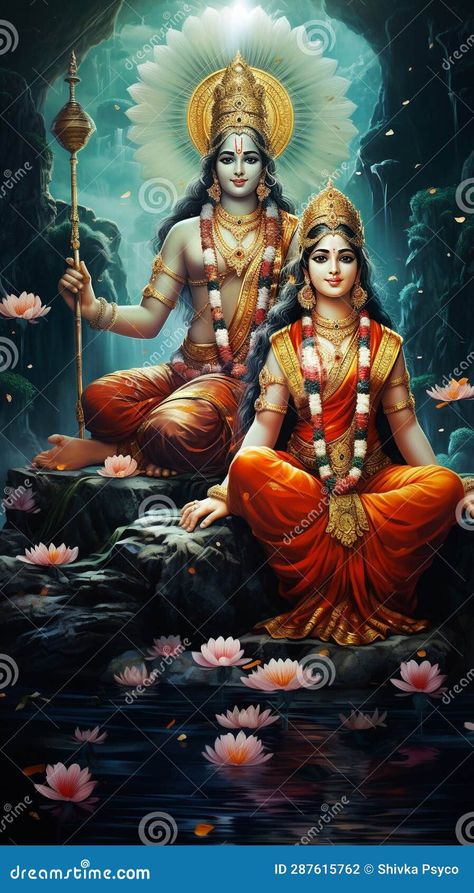 Hindu Indian lord Vishnu and goddess Lakshmi together generative AI Art created by AI technology image Vishnu Lakshmi Art, Lakshmi And Vishnu Images, Vishnu Lakshmi Images, Lord Vishnu And Goddess Lakshmi, Vishnu And Lakshmi, Lotus Goddess, Vishnu Lakshmi, Owls Wallpaper, Cute Owls Wallpaper