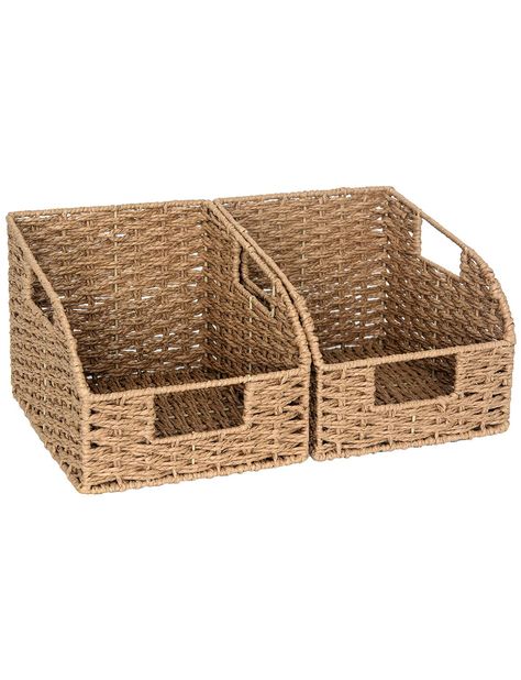 PRICES MAY VARY. 100% Renewable Round Paper Rope Versatile pantry baskets for spices, onion, canned foods, pet food in kitchen, or magazines, iPad, kindle, games, and media. Made from 100% natural, earth-friendly, renewable round paper rope, the pantry storage baskets for pantry help reduce our impact on the environment. Simple open shapes keep contents neatly stored yet accessible. Handwoven kitchen baskets for storage feature 2 wooden handles for secure and easy carry. Smart options for extra Baskets For Pantry, Pantry Organization Ideas Shelves, Kitchen Bookshelf, Food Storage Rooms, Wicker Storage Baskets, Open Pantry, Potato Storage, Pantry Baskets, Small Pantry Organization