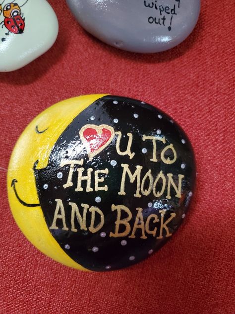 MoRocks, painted rocks, love, to the moon and back Moon Painted Rocks, Memorial Rocks, Christmas Pebble, Christmas Pebble Art, Moon Rocks, Diy Rock Art, Mandala Painted Rocks, Happy Stones, Painted Rocks Kids