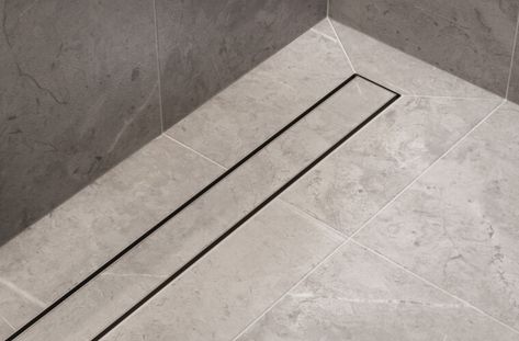 Linear shower drains | Easy Drain Tile Shower Drain, Linear Drain Shower, Ensuite Design, Master Bath And Closet, Linear Shower Drain, Drain Tile, Linear Drain, Drainage Solutions, Bathroom Drain