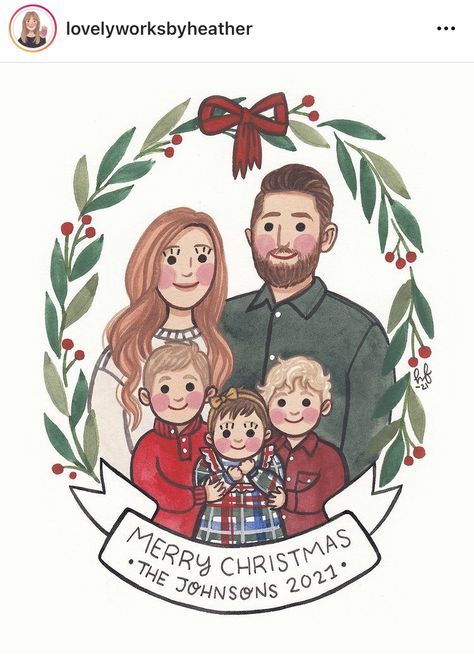 Easy Family Portrait Painting, Christmas Family Drawing, Family Picture Cartoon, Matryoshka Doll Art, Family Portrait Illustration, Digital Painting Photoshop, Family Portrait Painting, Scene Drawing, Christmas Portraits