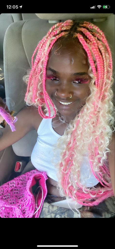 Blonde And Pink Box Braids, Pink Box Braids, Blonde And Pink, Blonde Braids, Blonde With Pink, Cute Braided Hairstyles, Locs Hairstyles, Box Braids Hairstyles, Cool Hair Color