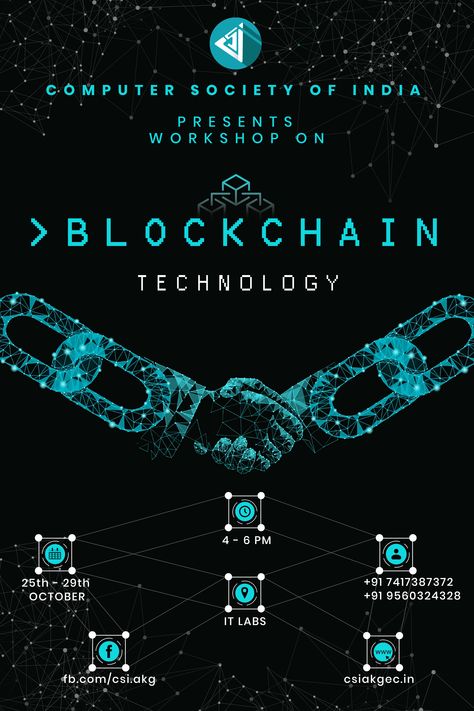 Poster for blockchain workshop #photoshop #design Web Development Posters, Blockchain Technology Design, Crypto Ads Design, Metaverse Poster Design, Crypto Design Poster, Coding Poster Design, Technology Poster Design Inspiration, Blockchain Wallpaper, Computer Science Poster