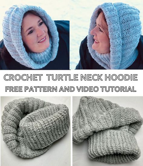 This crocheted soft Turtle Neck Hoodie pattern is so practical and fun to make. I love this easy and simple style, it is a perfect from Fall to Spring time – there is still a bit cold in morning, your head will be toasty thanks to the hood. And moreover, this is a really trendy wear item. Crochet Turtle Neck Hoodie, Crochet Turtle Neck, Turtle Neck Hoodie, Crochet Hooded Cowl, Háčkované Lemy, Crochet Cowl Free Pattern, Crochet Hooded Scarf, Crochet Hood, Crochet Hoodie