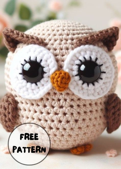 Free Crochet Cute Owl Amigurumi Pattern Crochet Bird Patterns Free, Crochet Owl Pattern Free, Crochet Trinkets, Crochet Cows, Owl Crochet Pattern Free, Crochet Owls, Owl Crochet Patterns, Crochet Toys Free, Easy Crochet Animals