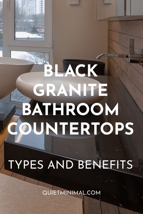 black granite bathroom countertops Bathroom Granite Ideas, Black Marble Countertops Bathroom, Black Granite Bathroom Countertops, Black Counter Top Bathroom, Black Granite Countertops Bathroom, Black Granite Bathroom, Countertop With Backsplash, Countertops Types, Absolute Black Granite Countertops