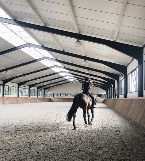 Indoor riding arena. White cladding on black steels #horsebackriding #horseback #riding #life Indoor Riding Arena, Horse Riding Arena, Dream Barn Stables, Equestrian Barns, Riding Arena, Horse Barn Ideas Stables, Horse Arena, Horse Barn Designs, Dream Stables