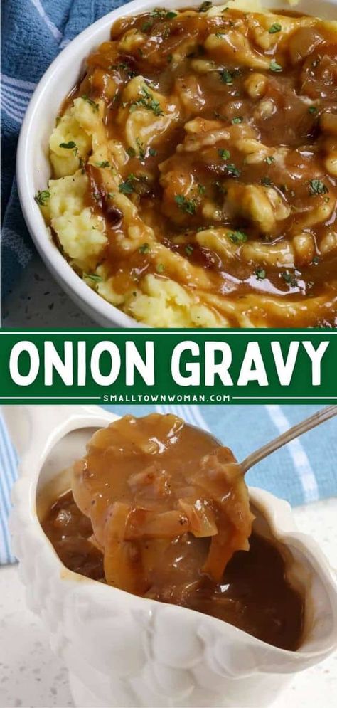 Onion Gravy Recipe, Side Dish For Dinner, Homemade Gravy Recipe, Pan Fried Chicken, Onion Gravy, Homemade Gravy, Marinade Sauce, Chicken Fried Steak, Gravy Sauce