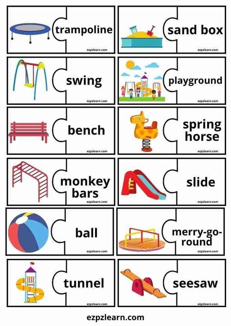 English Puzzles, Match Worksheet, Playground Activities, English Grammar For Kids, Grammar For Kids, English Activities For Kids, Learning English For Kids, Match Game, English Games