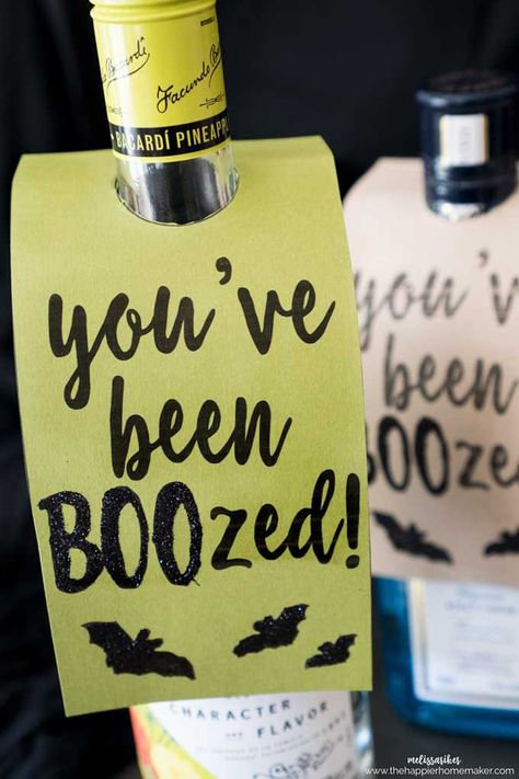 Halloween Booze Ideas, You've Been Boozed Ideas, You've Been Boozed Free Printable, Youve Been Boozed, You've Been Boozed, Cork Creations, Office Marketing, Printable Halloween Tags, Liquor Gifts