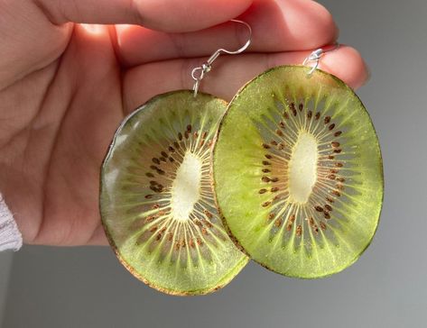 Fruit Earring, Kiwi Earrings, Fruit Resin, Fruit Press, Jewelry Materials, Fruit Jewelry, Real Fruit, Spring Earrings, Fruit Earrings