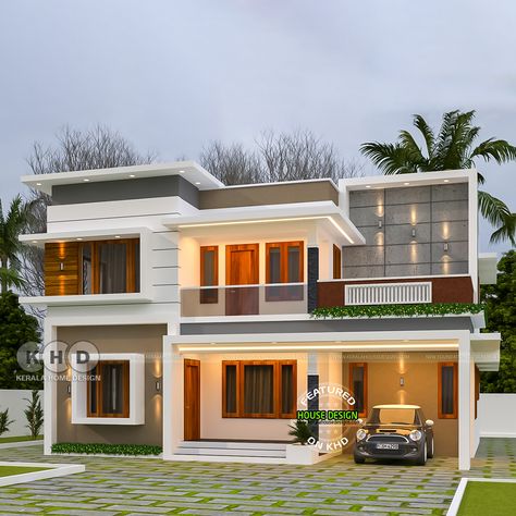 Contemporary Elegance House Design - Modern and Timeless Blend Contemporary House Elevation, Home Front Design, Home Front Elevation, Small House Design Architecture, House Models, Kerala Home, 2bhk House Plan, Kerala House, House Balcony