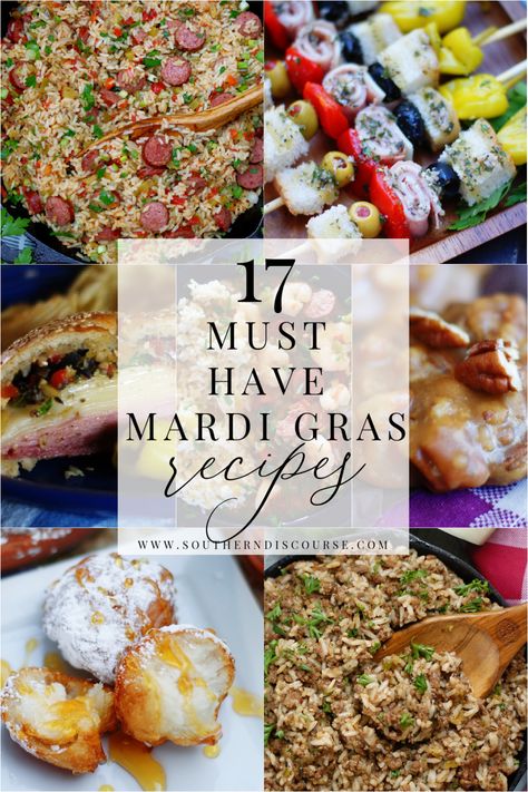 17 Must-Have Mardi Gras Recipes - southern discourse Mardi Gras Snacks, Mardi Gras Recipes Easy, Mardi Gras Dinner Party, Mardi Gras Appetizers, Fat Tuesday Food, Mardi Gras Party Food, Mardi Gras Recipes, Mardi Gras Dinner, Madi Gras