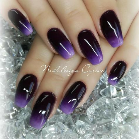 Hombre Nails Black And Purple, Purple Blue And Black Nails, Black And Purple Ombré Nails, Black Ombre Dip Nails, Purple Ombre Nails Acrylic, Purple Ombre Gel Nails, Purple Black Ombre Nails, Black And Purple Gel Nails, Dark Purple Nail Art Designs