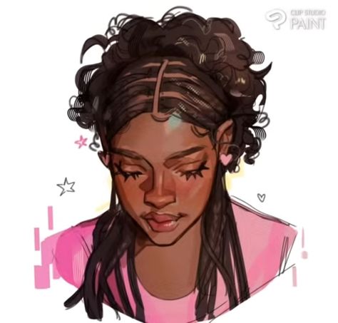 Likehoodart Drawing, Baking Art Reference, Likely Hood Art, Braided Pigtails Drawing, Black Women Hairstyles Drawing, Black Hair Styles Drawing, Black People Drawings, Art Styles Drawing, Black Hair Drawing