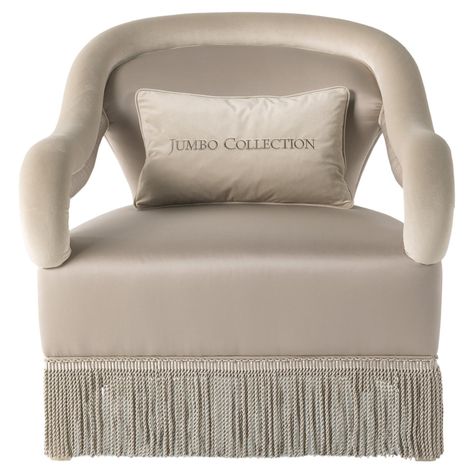 Pegaso armchair with structure in beechwood. Padding in foam. Upholstery in fabric MIL.21.10, MIL.21.23 with decorative fringe. N° 1 pillow 50 x 30 cm with Jumbo Collection embroidery included. Chair Redo, Wood And Fabric, Louis Xvi Style, Aesthetic Bedroom, Hand Carved Wood, Louis Xvi, New Classic, Club Chairs, 21st Century