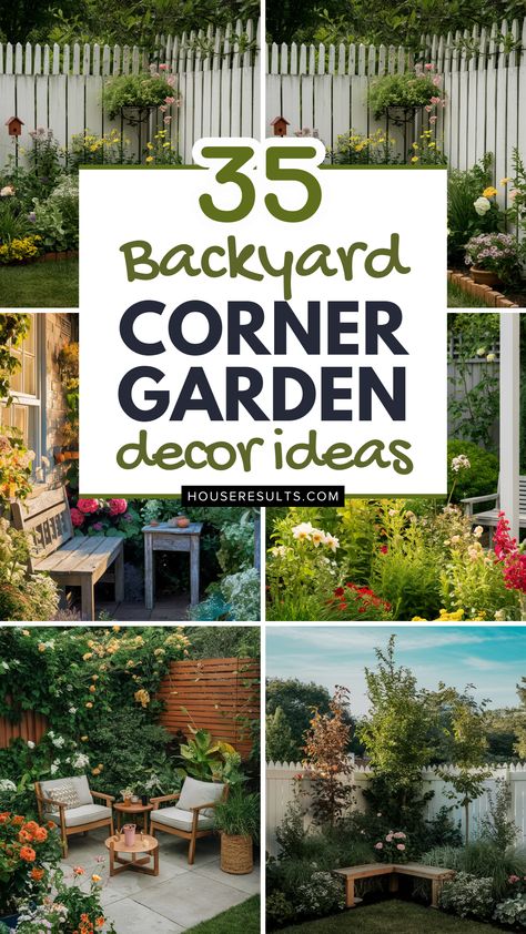 Outdoor Seating Area Fire Pit Corner Yard, Small Corner Backyard Oasis, Gardening Corner Ideas, Corner Lot Yard Ideas, Corner In Backyard, Raised Corner Garden Beds, Garden Design Corner Spaces, Awkward Outdoor Space Ideas, Corner Of Backyard Landscaping