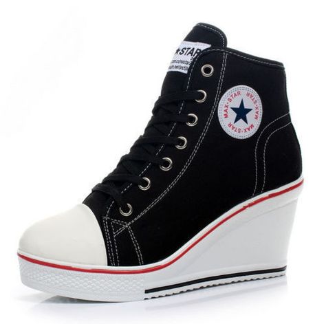 Women Shoes Canvas High Top Wedge Heel Lace Up Fashion Sneakers Hidden Wedge Boots, Sneaker High Heels, Sneaker Wedges, Women Shoes Sandals, Heel Sneakers, Wedge Trainers, Wedge Heel Sneakers, Sneakers Platform, Fashion Drawing Dresses